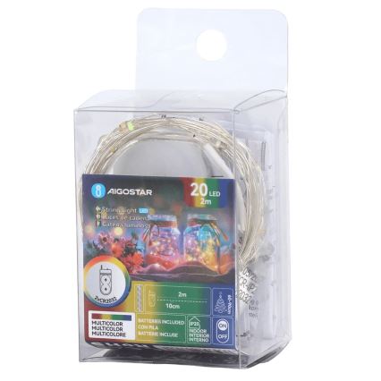 Aigostar - Guirlande LED de Noël 20xLED/2xCR2032 2m multicolore