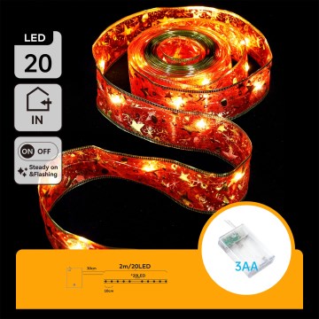 Aigostar - Guirlande LED de Noël 20xLED/3xAA 2 m blanc chaud et rouge