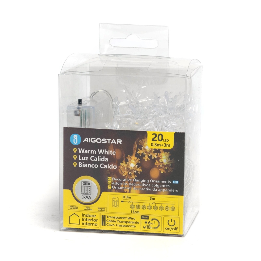 Aigostar - Guirlande LED de Noël 20xLED/3xAA 3,3 m flocons