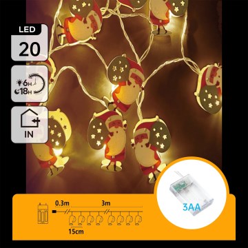 Aigostar - Guirlande LED de Noël 20xLED/3xAA 3 m blanc chaud Santa Claus