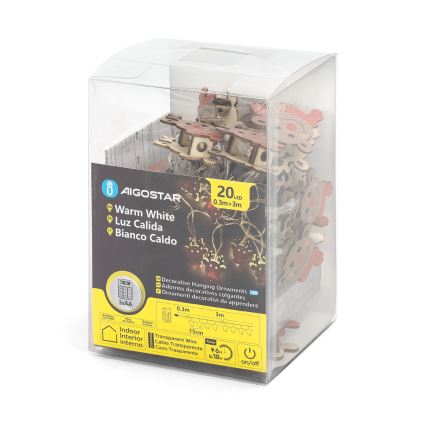 Aigostar - Guirlande LED de Noël 20xLED/3xAA 3m blanc chaud renne
