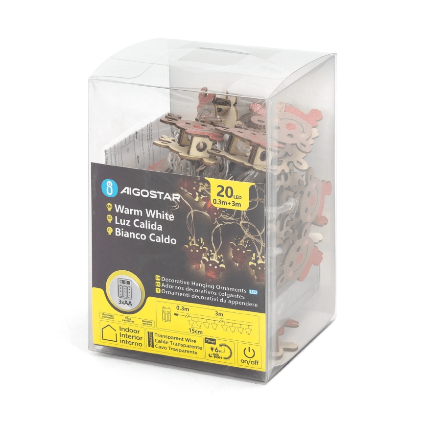 Aigostar - Guirlande LED de Noël 20xLED/3xAA 3m blanc chaud renne