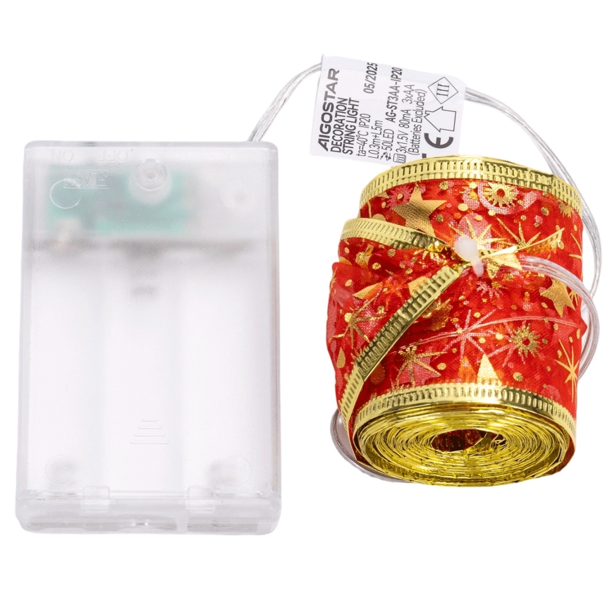 Aigostar - Guirlande LED de Noël 50xLED/3xAA 5m blanc chaud et rouge