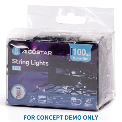 Aigostar - Guirlande LED de Noël d'extérieur 100 LED / 8 fonctions 3xAA 5,3 m IP44 rose