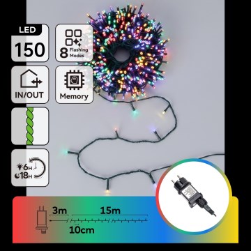 Aigostar - Guirlande LED de Noël d'extérieur 150 LED, 8 modes, 18 m, IP44, multicolore