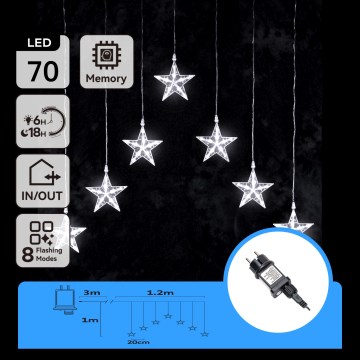 Aigostar - Guirlande LED de Noël d'extérieur 70xLED 1,2x1m IP44 blanc froid en forme d'étoiles