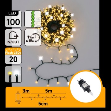 Aigostar - guirlande LED de Noël d'extérieur 80xLED+20xLED 8m IP44 blanc chaud+blanc froid