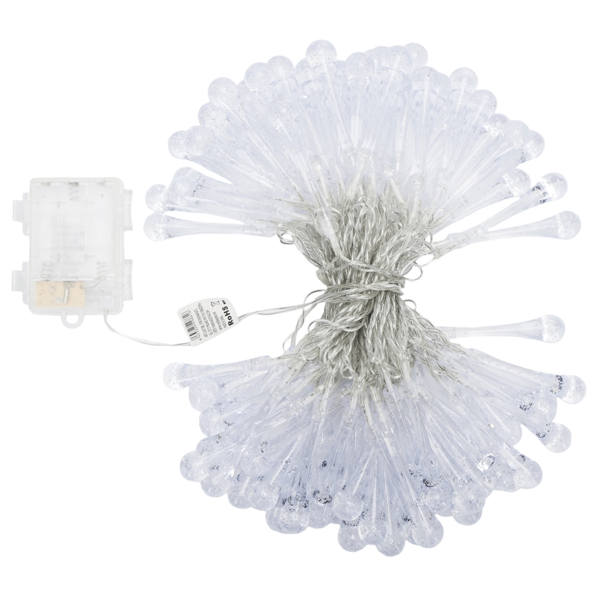 Aigostar - Guirlande LED d'extérieur pour Noël, 100 LED / 8 fonctions, 3xAA, 10 m, IP44, blanc chaud, ampoules en forme de goutte