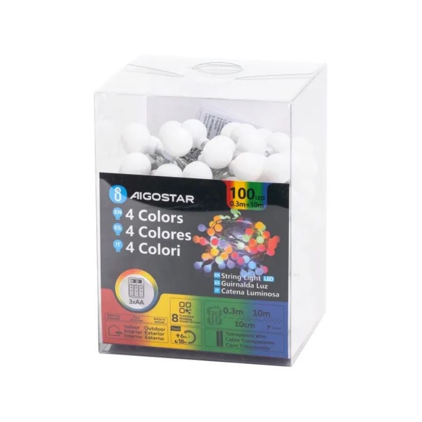 Aigostar - Guirlande lumineuse LED d'extérieur pour Noël 100xLED/3xAA/8 fonctions 10,3 m IP44 multicolore