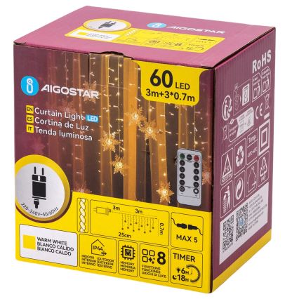Aigostar - Guirlande LED d'extérieur 120 LED/8 fonctions 3 x 0,7 m IP44 blanc chaud + télécommande