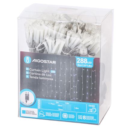 Aigostar - Guirlande de Noël LED d'extérieur 288 LED / 8 fonctions, 1,5 x 1,8 m, IP44, blanc froid