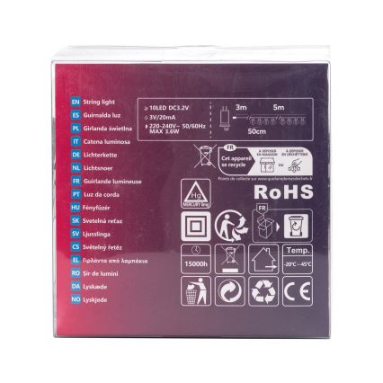 Aigostar - Guirlande LED décorative d'extérieur 10xLED/8m IP44 blanc froid