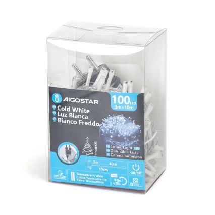 Aigostar - Guirlande LED d'extérieur 100 LED / 8 fonctions, 13 m, IP44, blanc froid
