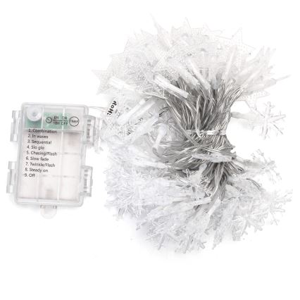 Aigostar - Guirlande LED d'extérieur 100 LED/8 fonctions 3xAA 10 m IP44 blanc froid