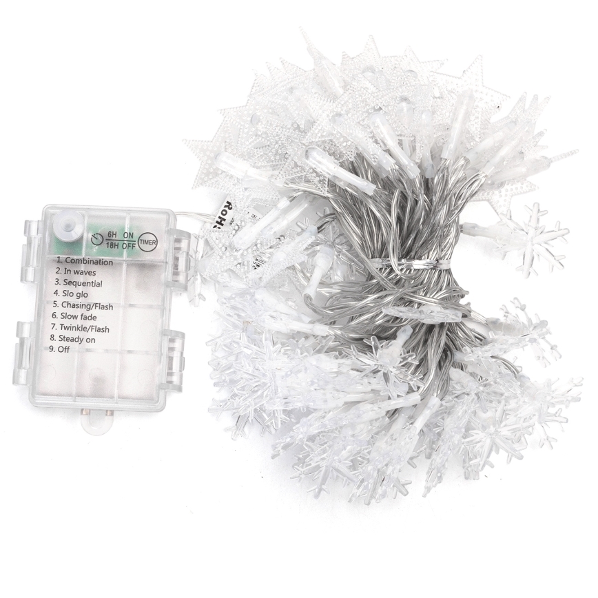 Aigostar - Guirlande LED d'extérieur 100 LED/8 fonctions 3xAA 10 m IP44 blanc froid