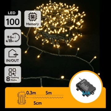 Aigostar - Guirlande LED d'extérieur 100 LED, 8 modes, 3×AA, 5,3 m, IP44, blanc chaud