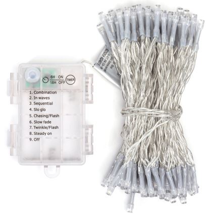 Aigostar - Guirlande LED d'extérieur 100 LED, 8 modes, alimentée par 3 piles AA, 10,3 m, IP44, blanc chaud
