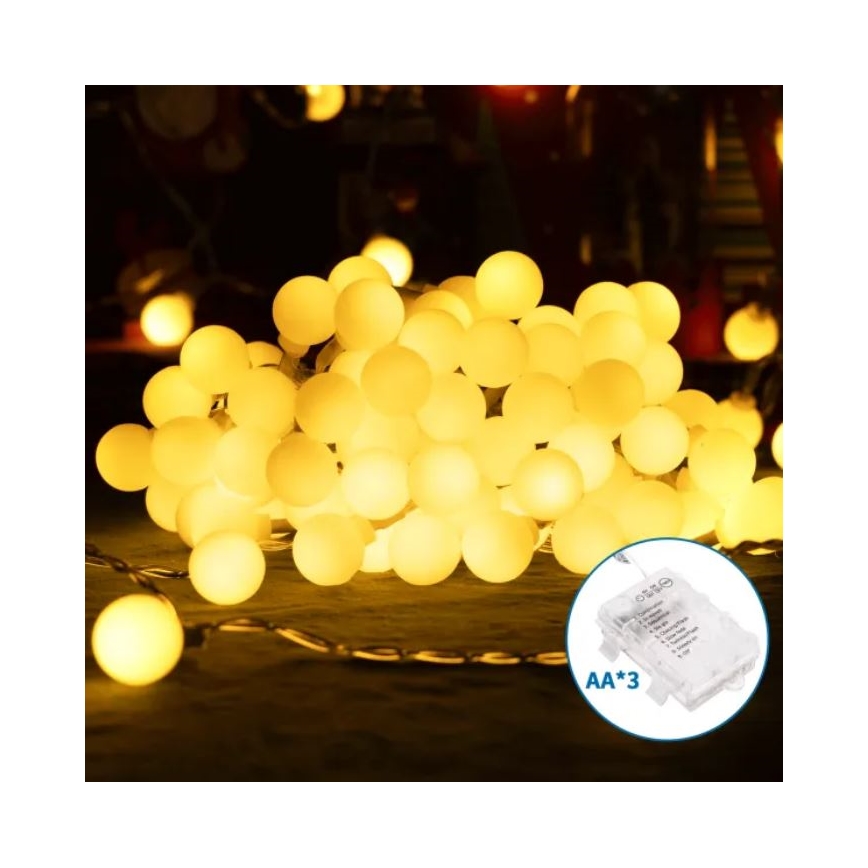 Aigostar - Guirlande lumineuse LED d'extérieur pour Noël 100xLED/3xAA/8 fonctions 10,3 m IP44 blanc chaud