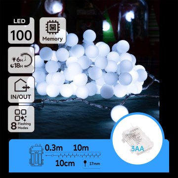Aigostar - Guirlande LED d'extérieur 100xLED/3xAA/8 fonctions 10,3 m IP44 blanc froid