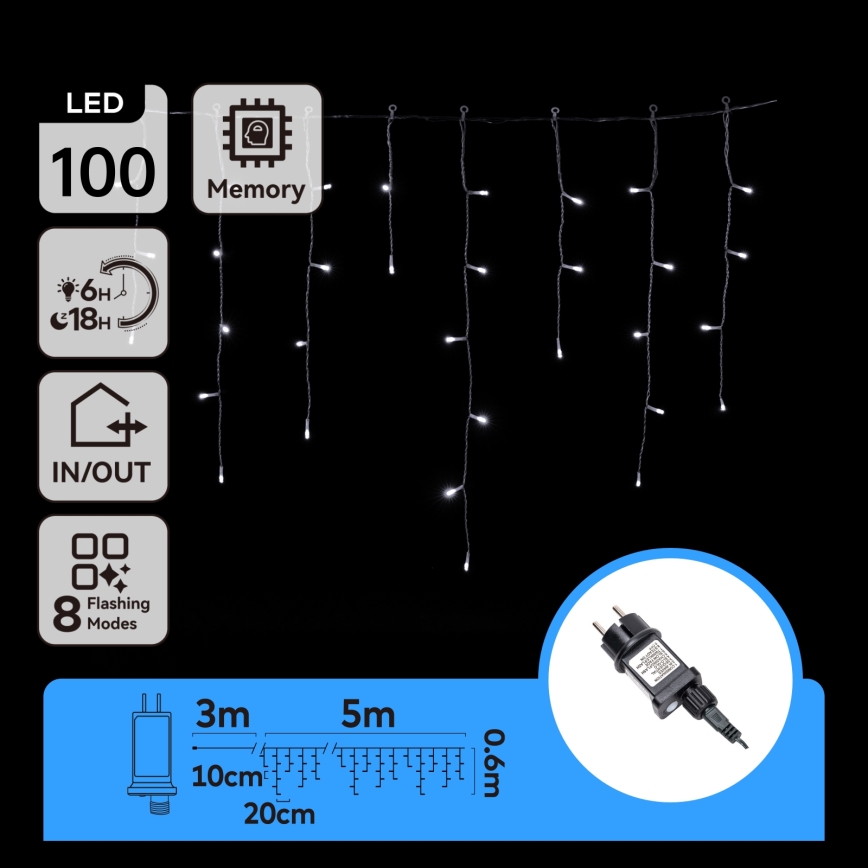 Aigostar - Guirlande LED d'extérieur 100xLED/8 fonctions 8x0,6m IP44 blanc froid