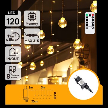 Aigostar - Guirlande LED d'extérieur 120 LED / 8 fonctions 3 x 0,6 m IP44 blanc chaud + télécommande