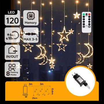 Aigostar - Guirlande LED d'extérieur 120xLED/6W/230V/8 fonctions 3x0,6m IP44 blanc chaud + télécommande