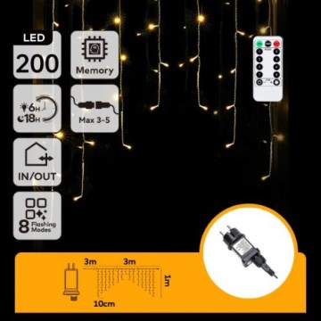 Aigostar - Guirlande LED d'extérieur 200 LED/6W/230V/8 fonctions 3x1m IP44 blanc chaud + télécommande