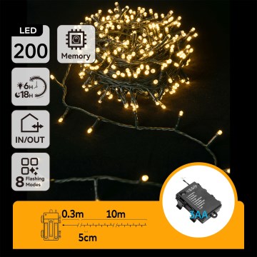 Aigostar - Guirlande LED d'extérieur 200xLED/8 fonctions 3xAA 10,3m IP44 blanc chaud