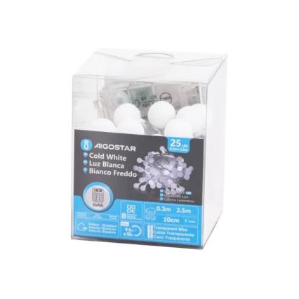Aigostar - Guirlande LED d'extérieur 25xLED/3xAA/8 fonctions 2,8 m IP44 blanc froid