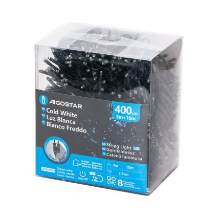 Aigostar - Guirlande LED d'extérieur 400 LED/8 fonctions 13 m IP44 blanc froid