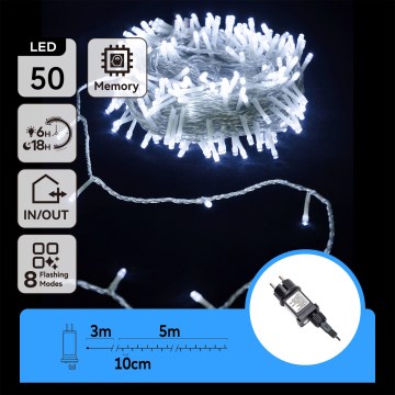 Aigostar - Guirlande LED d'extérieur 50 LED, 8 fonctions, 8 m, IP44, blanc froid