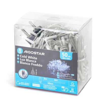 Aigostar - Guirlande LED d'extérieur 50 LED, 8 fonctions, 8 m, IP44, blanc froid