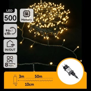 Aigostar - Guirlande LED d'extérieur 500 LED / 8 modes, 50 m, IP44, blanc chaud