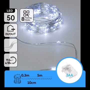 Aigostar - Guirlande LED d'extérieur 50xLED/3xAA 5,3 m blanc froid