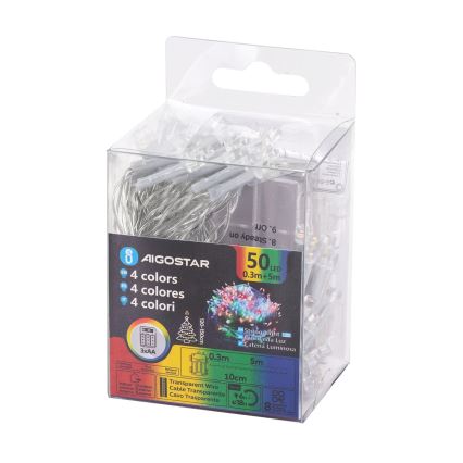 Aigostar - Guirlande LED d'extérieur 50xLED/8 modes 3xAA 5,3m IP44 multicolore