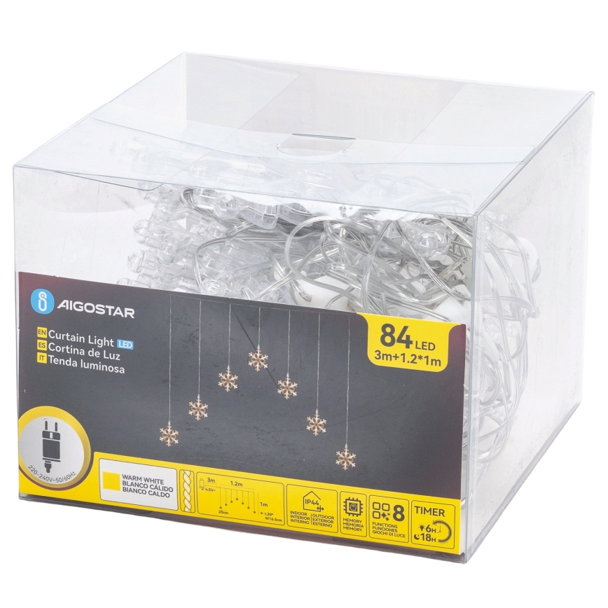 Aigostar - Guirlande LED extérieure 84xLED/8 fonctions 1,2x1m IP44 blanc chaud flocons
