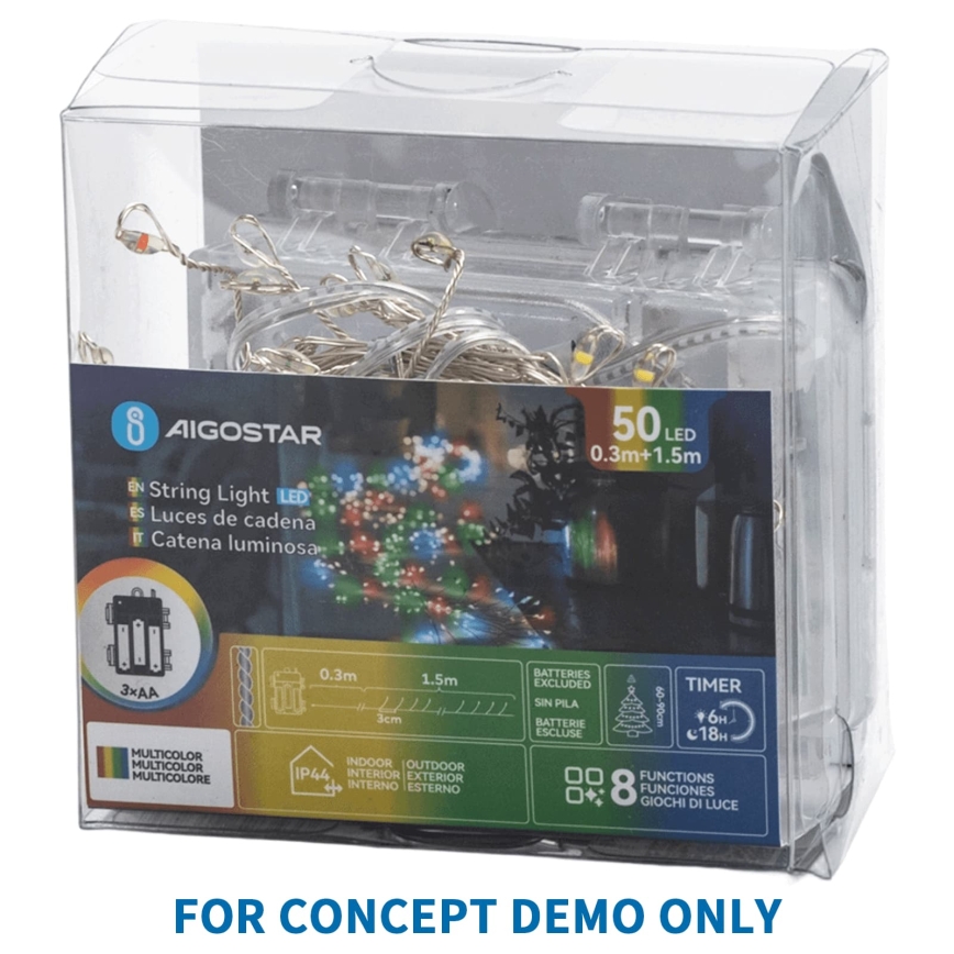 Aigostar - Guirlande LED d'extérieur de Noël 100xLED/8 fonctions 3xAA 3,3m IP44 blanc chaud