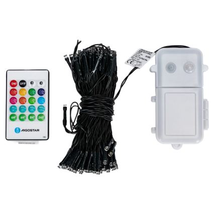 Aigostar - Guirlande de Noël d'extérieur à intensité réglable avec capteur de mouvement, 100xLED/3xAA, 12 m, multicolore + télécommande