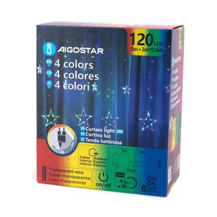 Aigostar - Guirlande de Noël LED extérieure 120 LED / 8 fonctions 6 x 0,6 m IP44 multicolore + télécommande