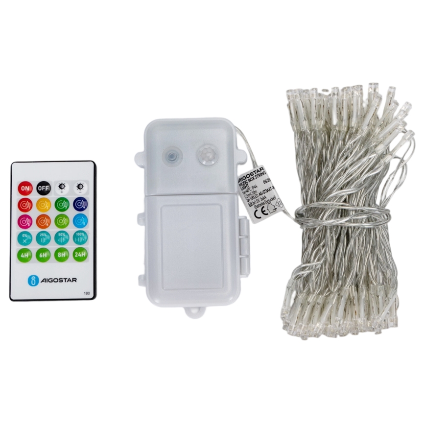 Aigostar - LED dimmable guirlande lumineuse de Noël d'extérieur avec capteur de mouvement 100xLED/3xAA 12m blanc froid + télécommande