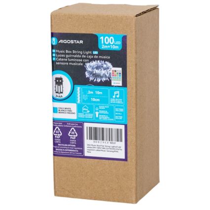 Aigostar - LED dimmable guirlande lumineuse de Noël d'extérieur avec capteur de mouvement 100xLED/3xAA 12m blanc froid + télécommande
