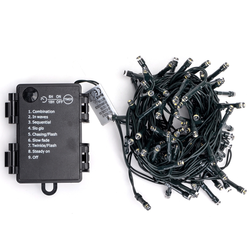 Aigostar - Guirlande lumineuse d'extérieur 100 LED / 8 fonctions, alimentée par 3 piles AA, 5,3 m, IP44, multicolore