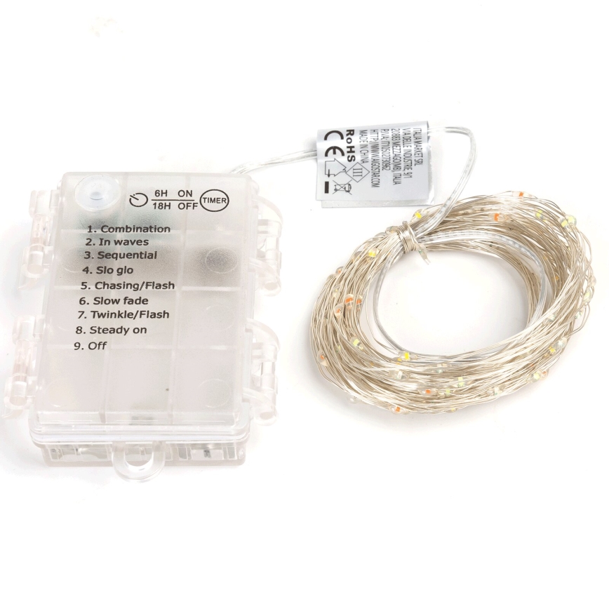 Aigostar - Guirlande LED d'extérieur 100xLED/8 fonctions/3xAA10,3m IP44 multicolore