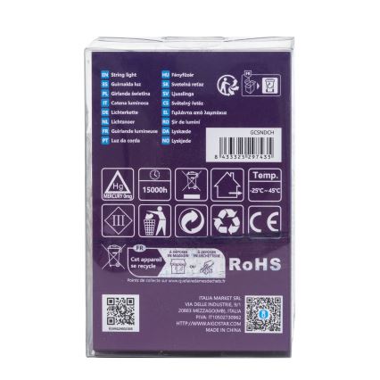 Aigostar - Guirlande lumineuse LED d'extérieur 100 LED/8 fonctions/3 piles AA 10,3 m IP44 blanc froid