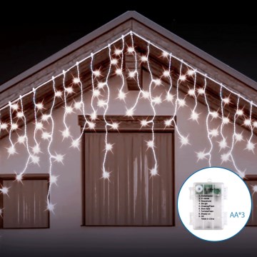 Aigostar - Guirlande LED extérieure 200 LED / 8 fonctions 3x AA 13 x 0,6 m IP44 blanc froid