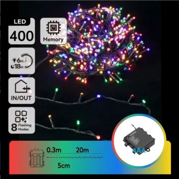 Aigostar - Guirlande LED extérieure 400 LED / 8 fonctions, 4 x AA, 20,3 m, IP44, multicolore