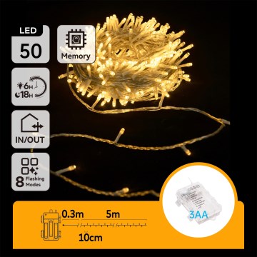 Aigostar - Guirlande LED extérieure 50xLED/8 fonctions 3xAA 5,3m IP44 blanc chaud