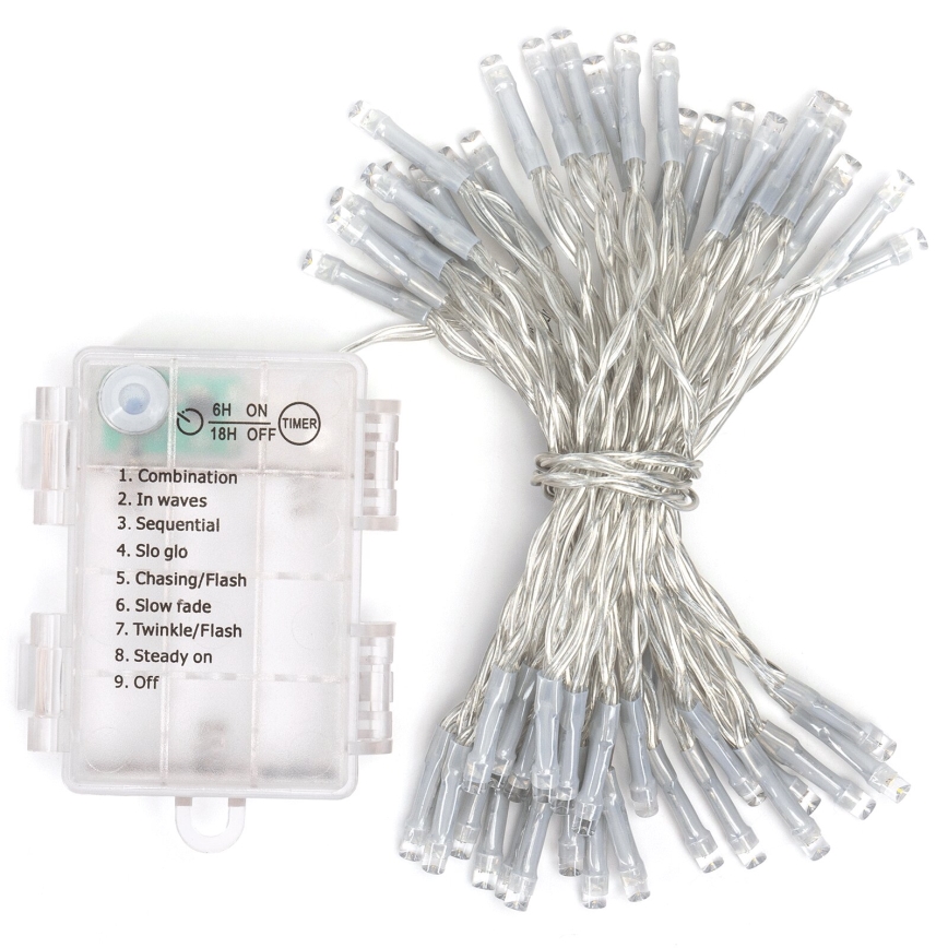 Aigostar - Guirlande LED extérieure 50xLED/8 fonctions 3xAA 5,3m IP44 blanc chaud