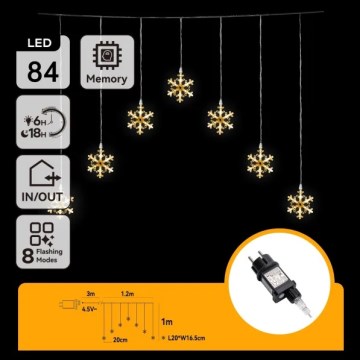 Aigostar - Guirlande LED extérieure 84xLED/8 fonctions 1,2x1m IP44 blanc chaud flocons