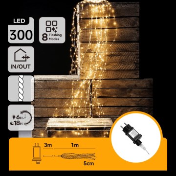 Aigostar - Guirlande LED extérieure de Noël 300xLED/8 fonctions 4m IP44 blanc chaud